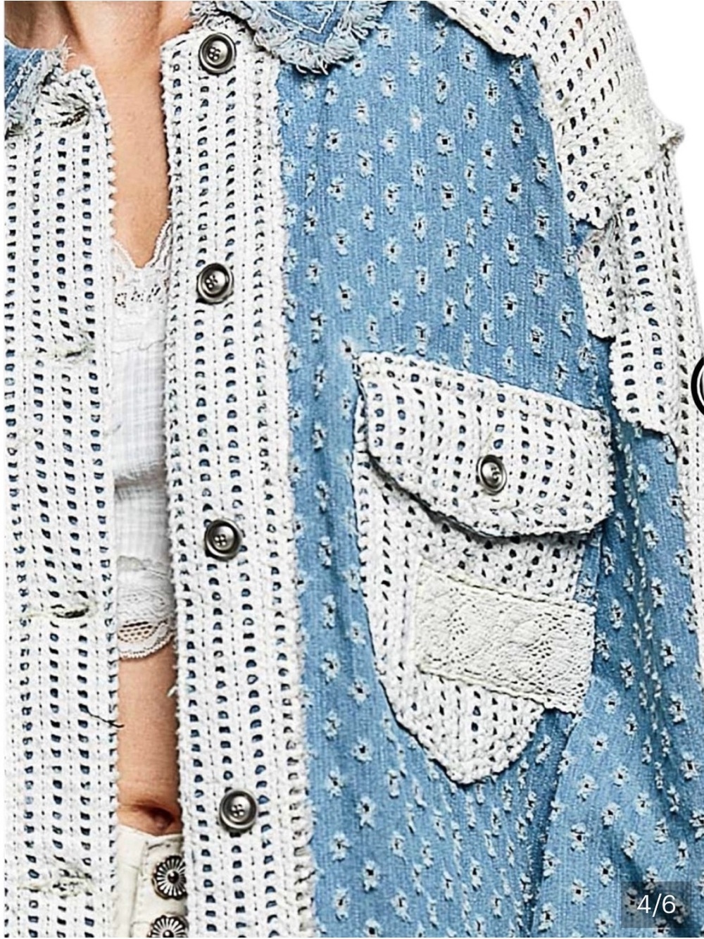 POL Blue and White Patchwork Denim Shirt Jacket sz M- NWOT - Picture 4 of 8